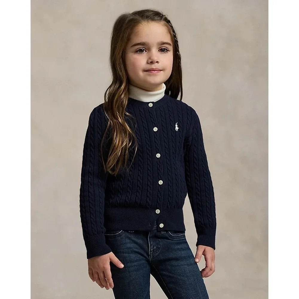 Polo Ralph Lauren Girl's Cable-Knit Cotton Cardigan Sweater 4T Kids Cotton Navy